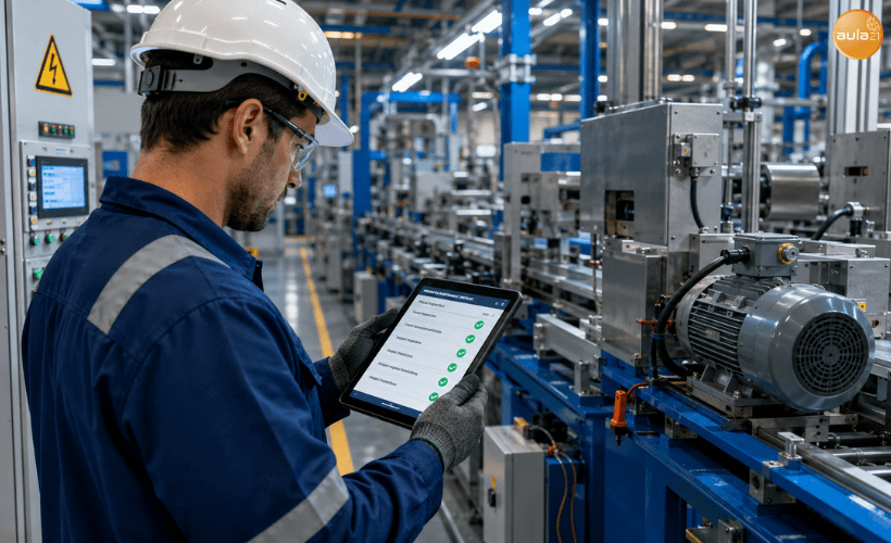 Checklist digital de mantenimiento preventivo usada para inspeccionar maquinaria industrial y organizar tareas técnicas.