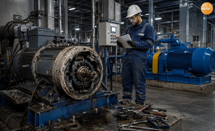 Fallo mecánico causado por errores en el mantenimiento preventivo industrial y falta de revisiones periódicas.
