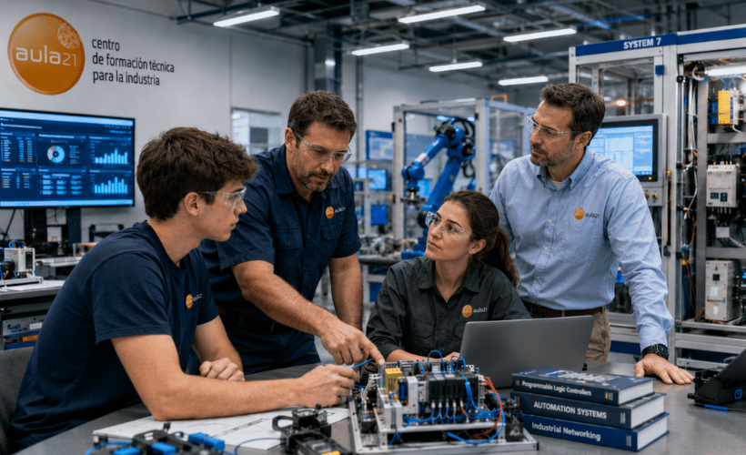 Profesionales de distintos perfiles formándose en automatización, mantenimiento e informática industrial para mejorar sus competencias.
