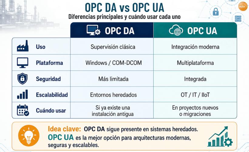 OPC DA y OPC UA diferencias principales y cuándo usar cada uno