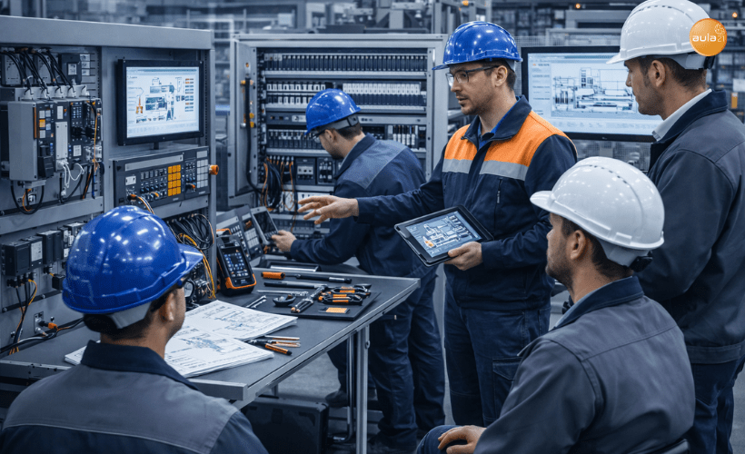 Cursos In Company en automatización, mantenimiento e informática industrial con formación práctica en planta y equipos técnicos trabajando sobre sistemas reales.