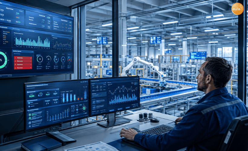 Supervisión de una planta industrial mediante adquisición de datos en tiempo real para optimizar la producción y mejorar la eficiencia.