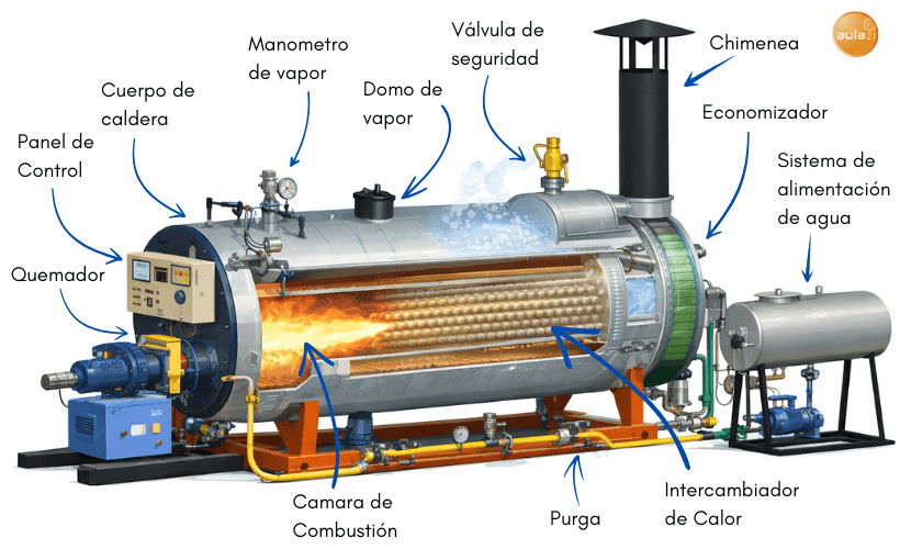 Partes de una caldera industrial